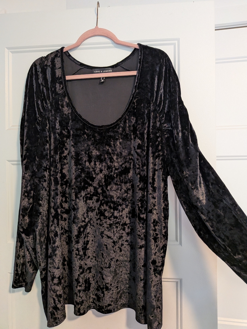 Love & Legend Black Velvet Long-Sleeve Scoop Neck Top